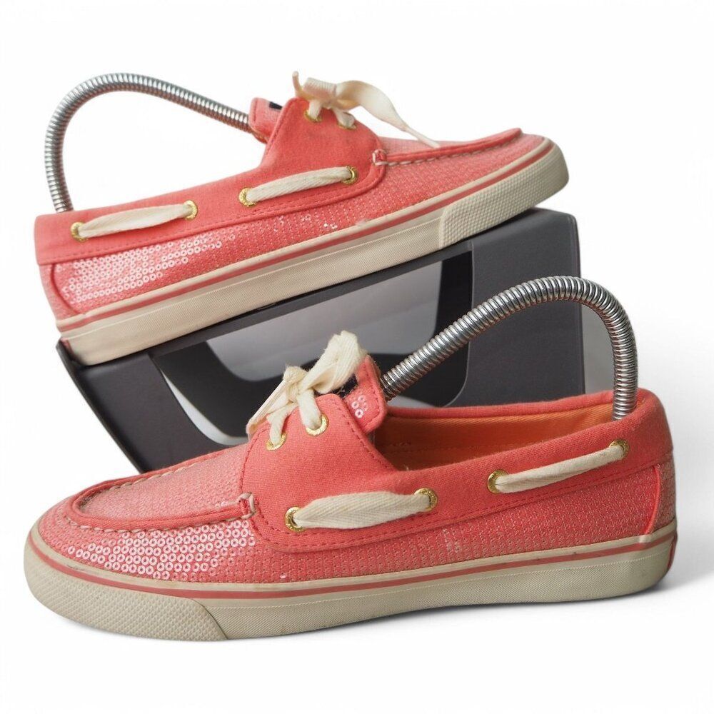 Sperry Top Sider Biscayne Sequin Boat Shoes Orange 9688656‎ Women's 7.5M